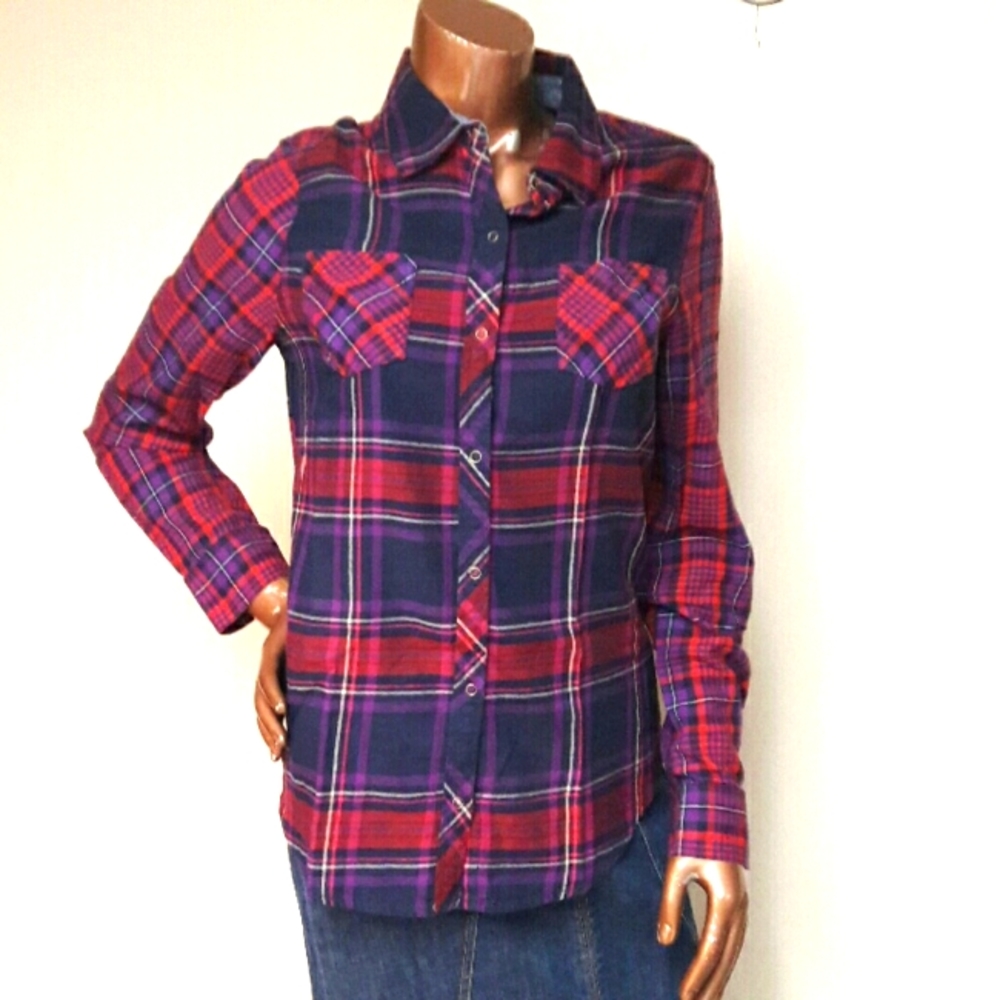 Arizona Jean Co. Plaid Flannel Snap Front Shirt - Picture 1 of 4